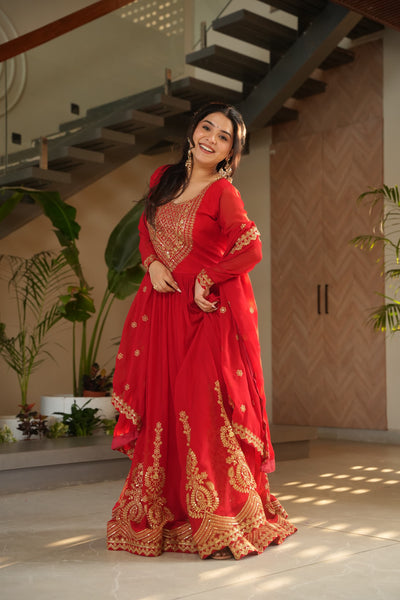 Ethnic Faux Blooming Gown With Embroidery Dupatta