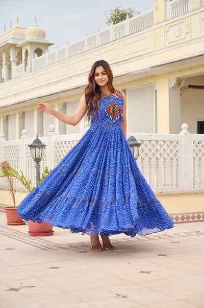 Blue Navratri Bandhani Print Gown