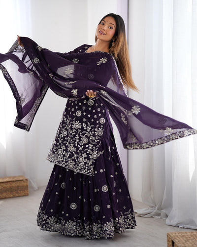 PURPLE PARTYWEAR SHARARA SUIT WITH DUPATTA