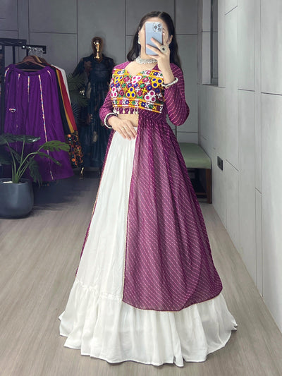 Wine Color Georgette Leheriya Printed Kurti With Traditional Lehenga