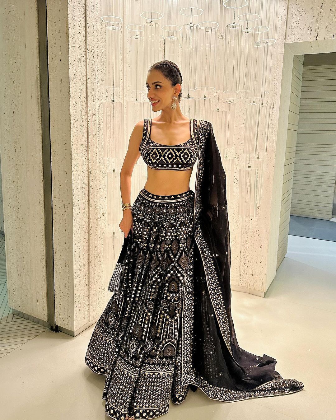 Black Faux Georgette Lehenga With Heavy Blouse And Dupatta