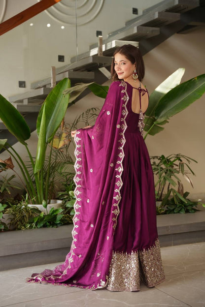 Designer Heavy Noha Crush Silk Embroidered Gown with Dupatta