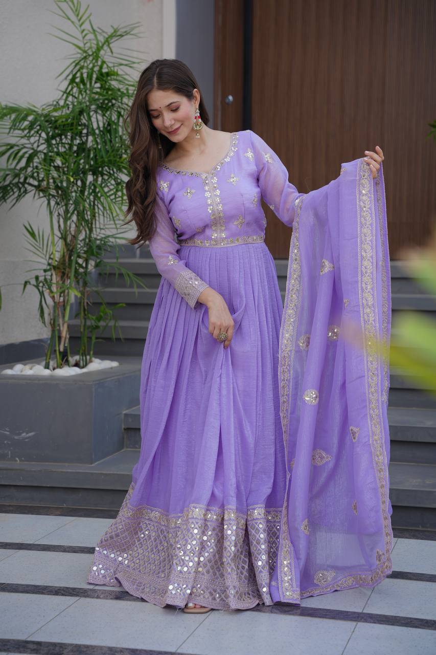 Real Modelling Designer Heavy Crunchy Silk Embroidered Gown with Dupatta