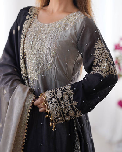 BLACK WEDDING WEAR CHINON SILK PLAZZO DRESS