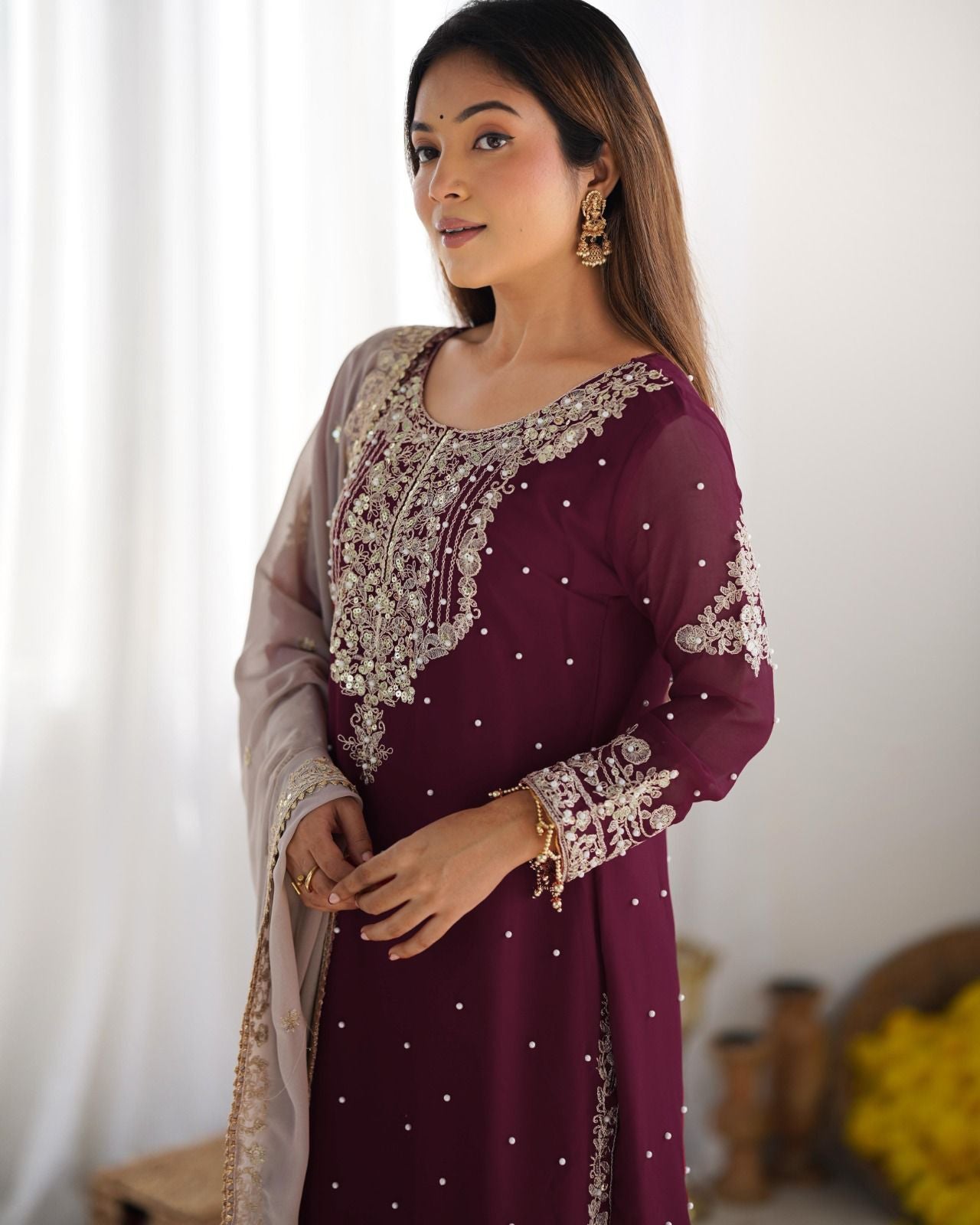 Wine Color Festival Designer Suit With Dupatta