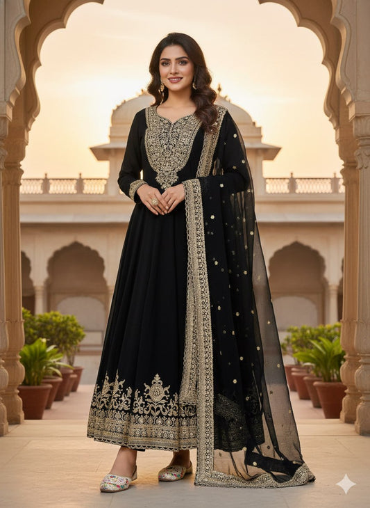 Eid Special Designer Blooming Fox Georgette Embroidered Gown with Dupatta