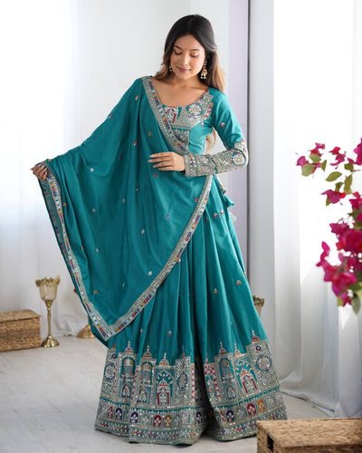 RAMA BLUE WEDDING LEHENGA WITH CHOLI AND DUPATTA