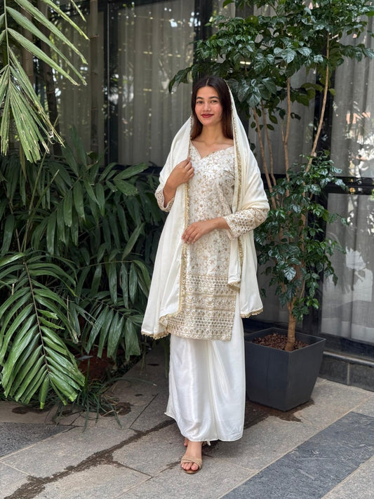 Eid Special Chinon Silk Top Plazzo Dupatta Set