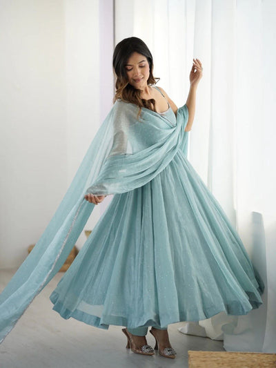 Crunch Silk Anarkali With Detailed Dupatta
