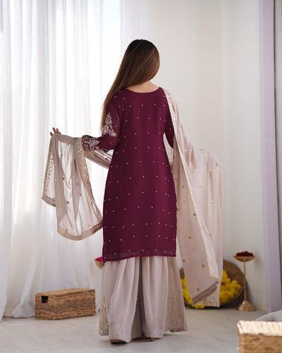 Wine Color Festival Designer Suit With Dupatta