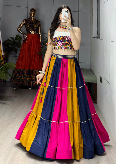 Navratri Special Multicolor Frill Lehenga & Gamthi Work Kediya Blouse