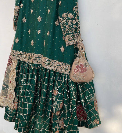 Green Heavy Chinon Suit with Full Flair Sharara & Dupatta