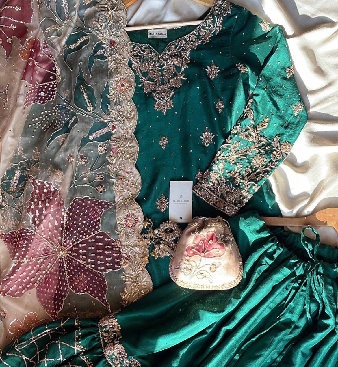 Green Heavy Chinon Suit with Full Flair Sharara & Dupatta