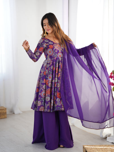 PURPLE KEDIYA ROMAN SILK PARTYWEAR DRESS