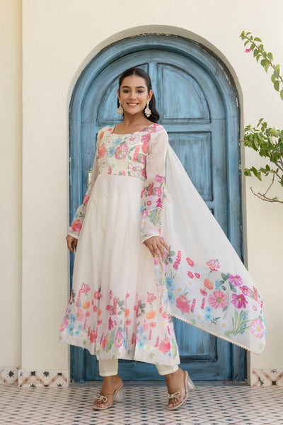 White Color Heavy Organza Silk Anarkali With Fancy Dupatta