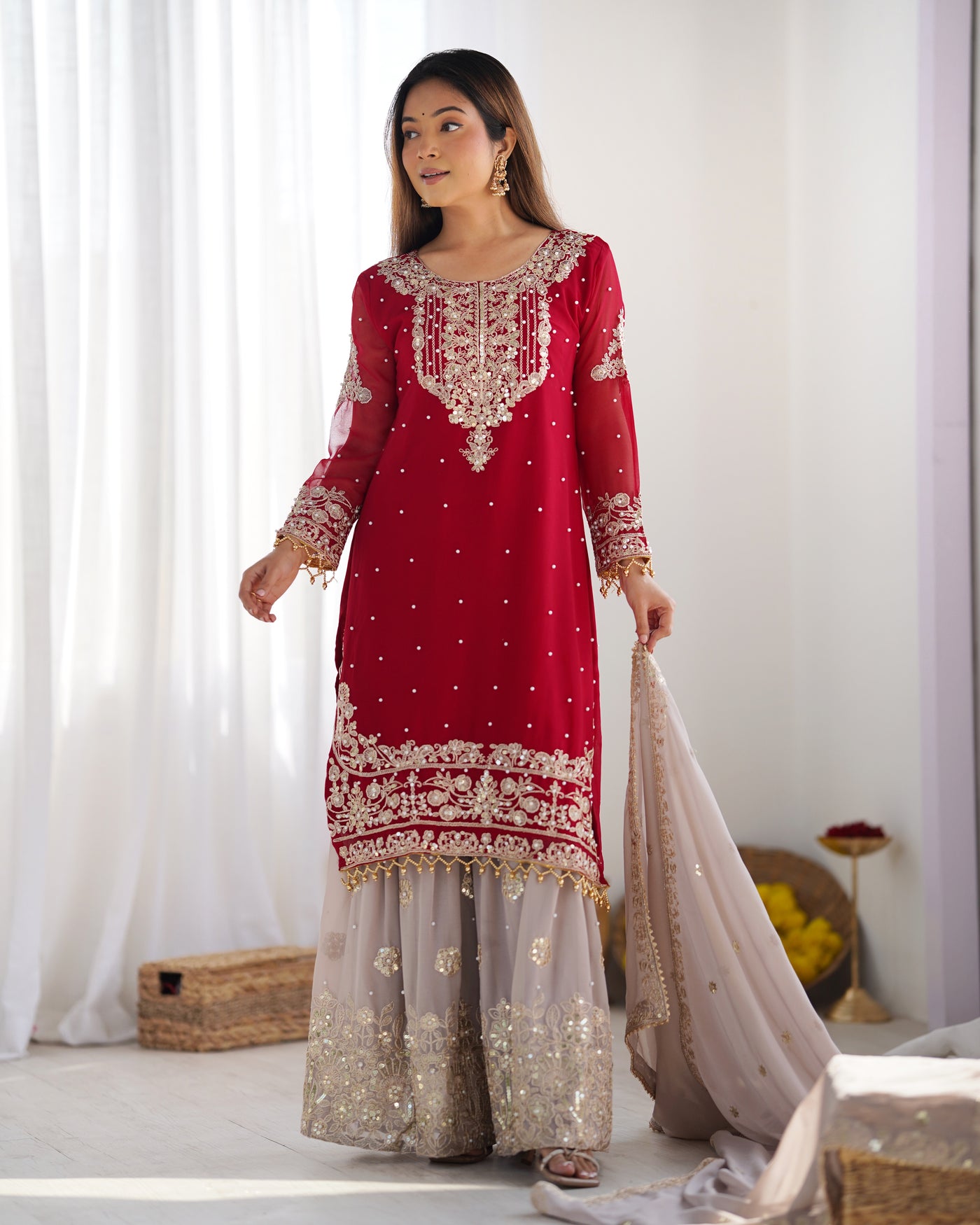 Reddish Pink Color Festival Designer Suit With Dupatta
