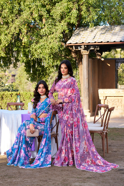 Weightless Marble Printed Saree with Pearl Lace Border – Premium Saree Collection