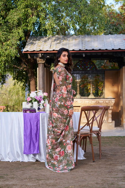 Weightless Marble Printed Saree with Pearl Lace Border – Premium Saree Collection