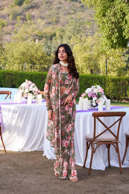 Weightless Marble Printed Saree with Pearl Lace Border – Premium Saree Collection