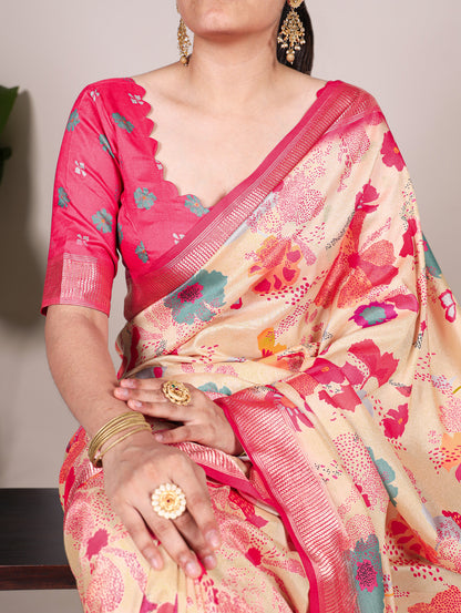 Tasar Silk Printed Saree with Viscose Border – Premium Saree Collection