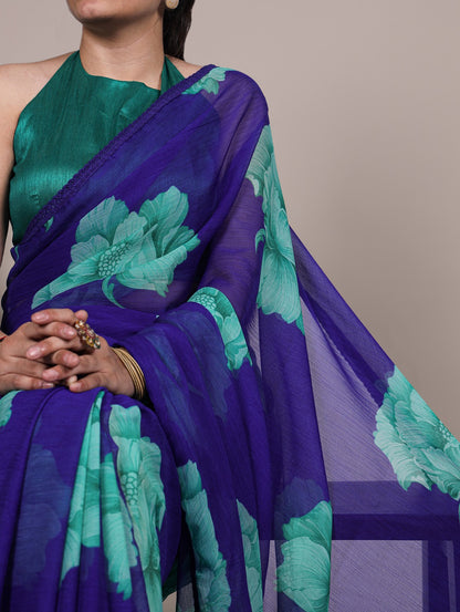 Chiffon Floral Printed Saree with Lace Border – Lightweight Saree Collection