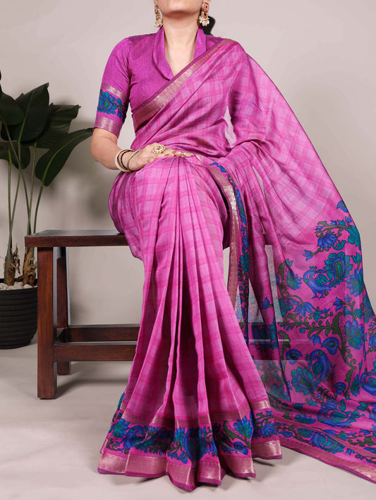 Chanderi Printed Saree with Zari Weaving Work – Elegant Saree Collection