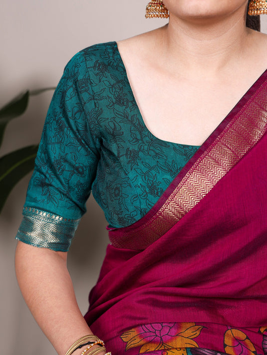 Chanderi Traditional Floral Printed Saree with Zari Weaving – Elegant Saree Collection