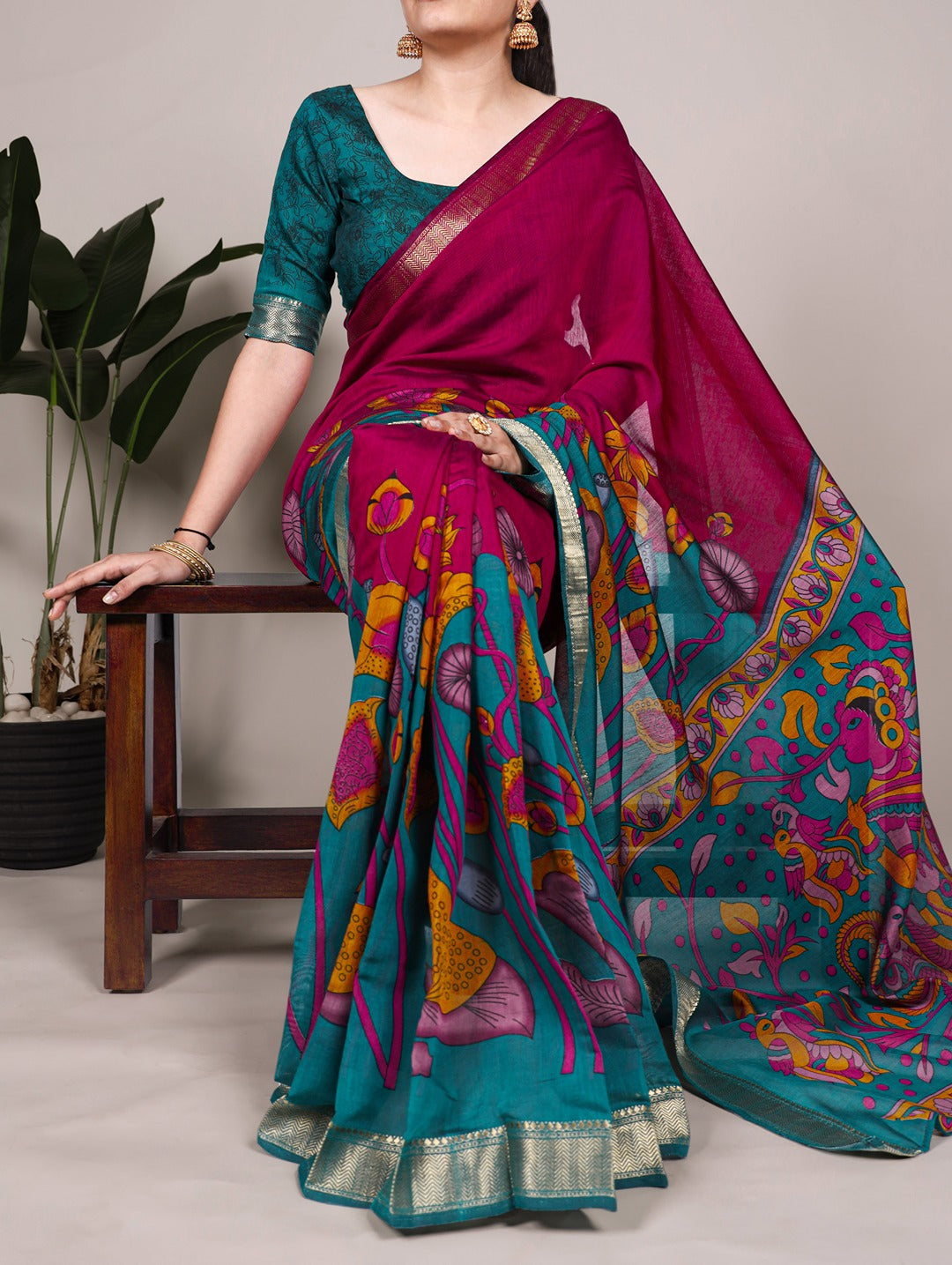 Chanderi Traditional Floral Printed Saree with Zari Weaving – Elegant Saree Collection