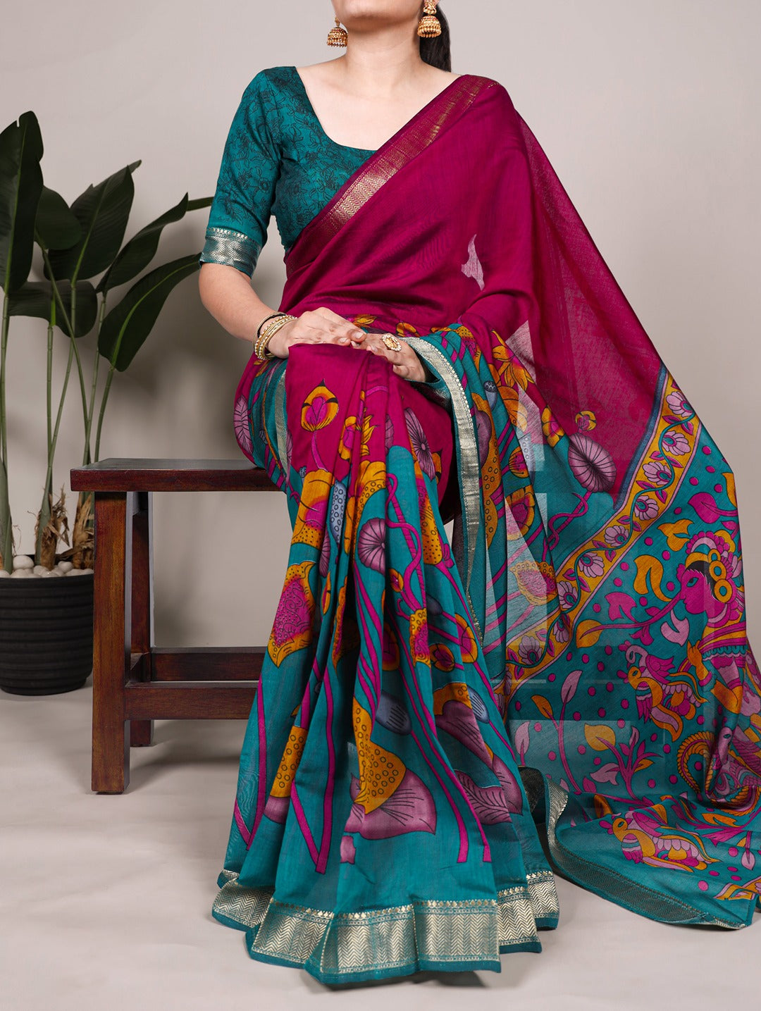 Chanderi Traditional Floral Printed Saree with Zari Weaving – Elegant Saree Collection