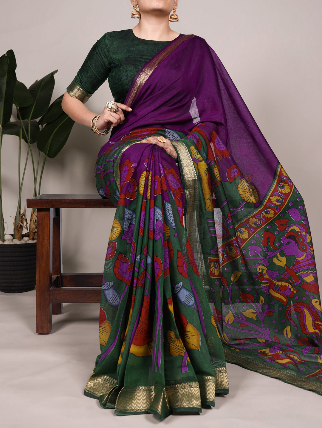 Chanderi Traditional Floral Printed Saree with Zari Weaving – Elegant Saree Collection