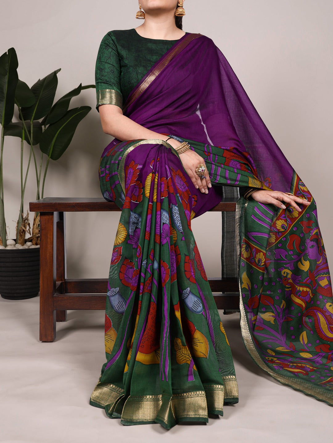 Chanderi Traditional Floral Printed Saree with Zari Weaving – Elegant Saree Collection