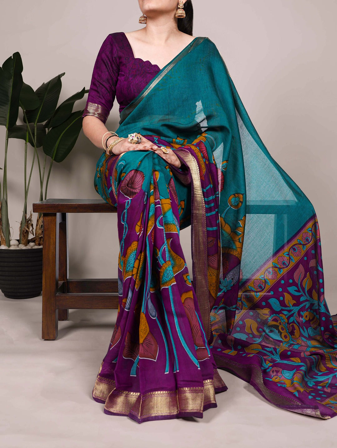 Chanderi Traditional Floral Printed Saree with Zari Weaving – Elegant Saree Collection