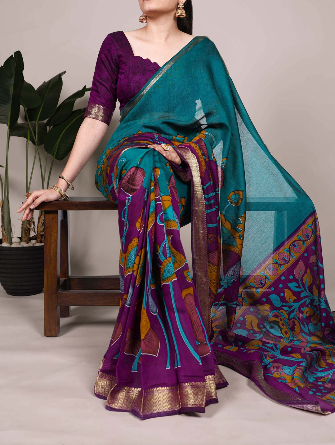 Chanderi Traditional Floral Printed Saree with Zari Weaving – Elegant Saree Collection