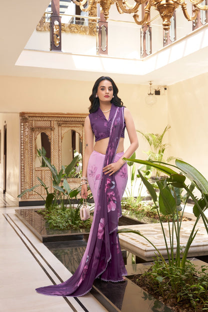 Weightless Marble Floral Printed Saree with Lace Border – Lightweight Saree Collection
