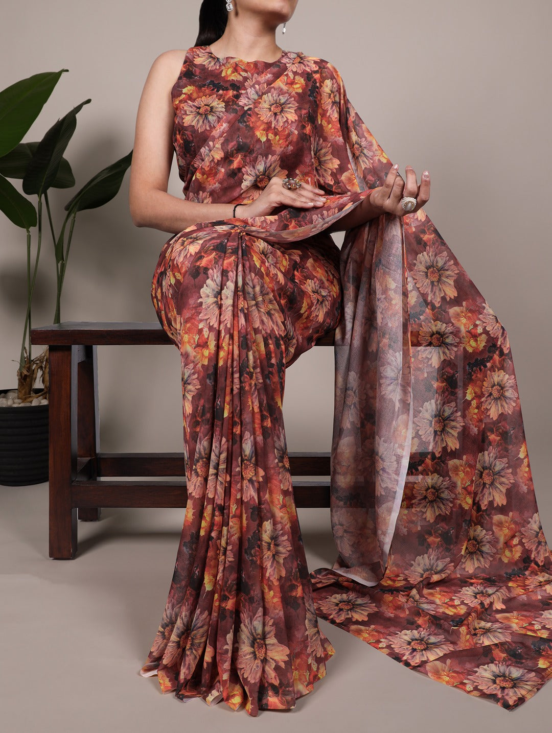 Weightless Marble Floral Printed Saree – Lightweight Floral Saree Collection