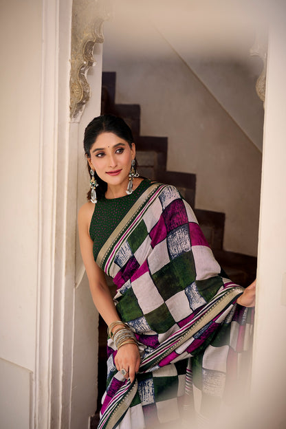 Chanderi Temple Border Printed Saree – Elegant Traditional Saree Collection