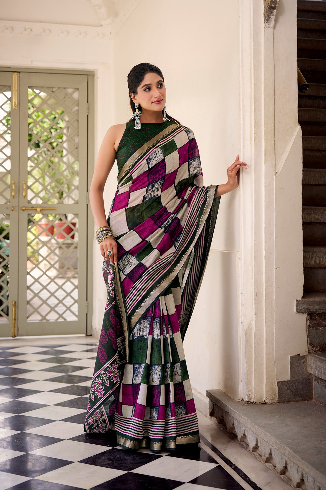 Chanderi Temple Border Printed Saree – Elegant Traditional Saree Collection