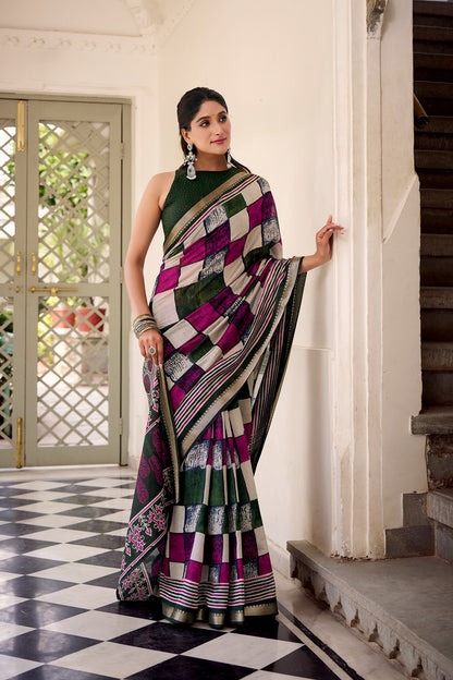 Chanderi Temple Border Printed Saree – Elegant Traditional Saree Collection