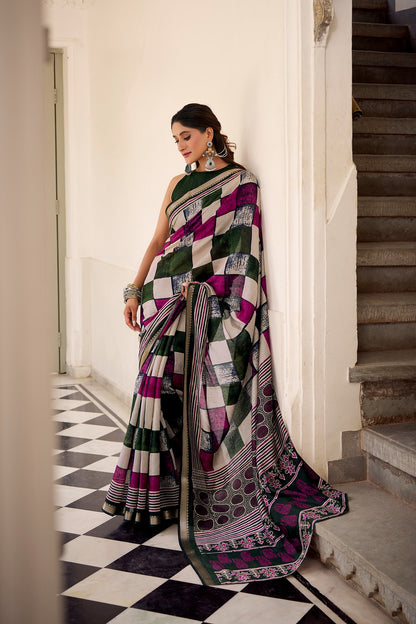 Chanderi Temple Border Printed Saree – Elegant Traditional Saree Collection