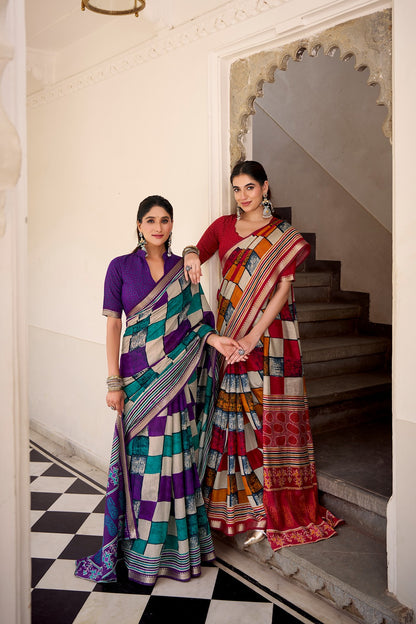 Chanderi Temple Border Printed Saree – Elegant Traditional Saree Collection