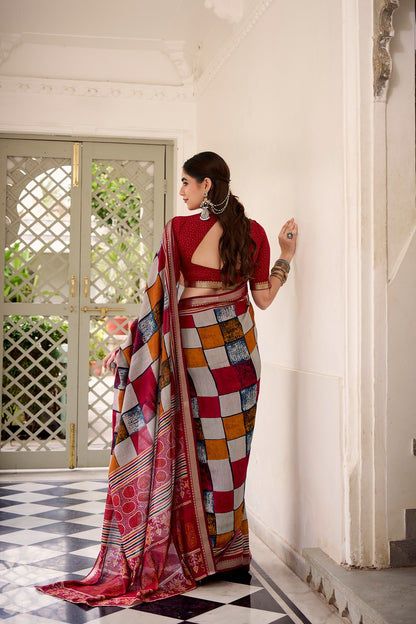 Chanderi Temple Border Printed Saree – Elegant Traditional Saree Collection