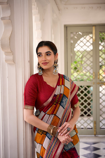 Chanderi Temple Border Printed Saree – Elegant Traditional Saree Collection