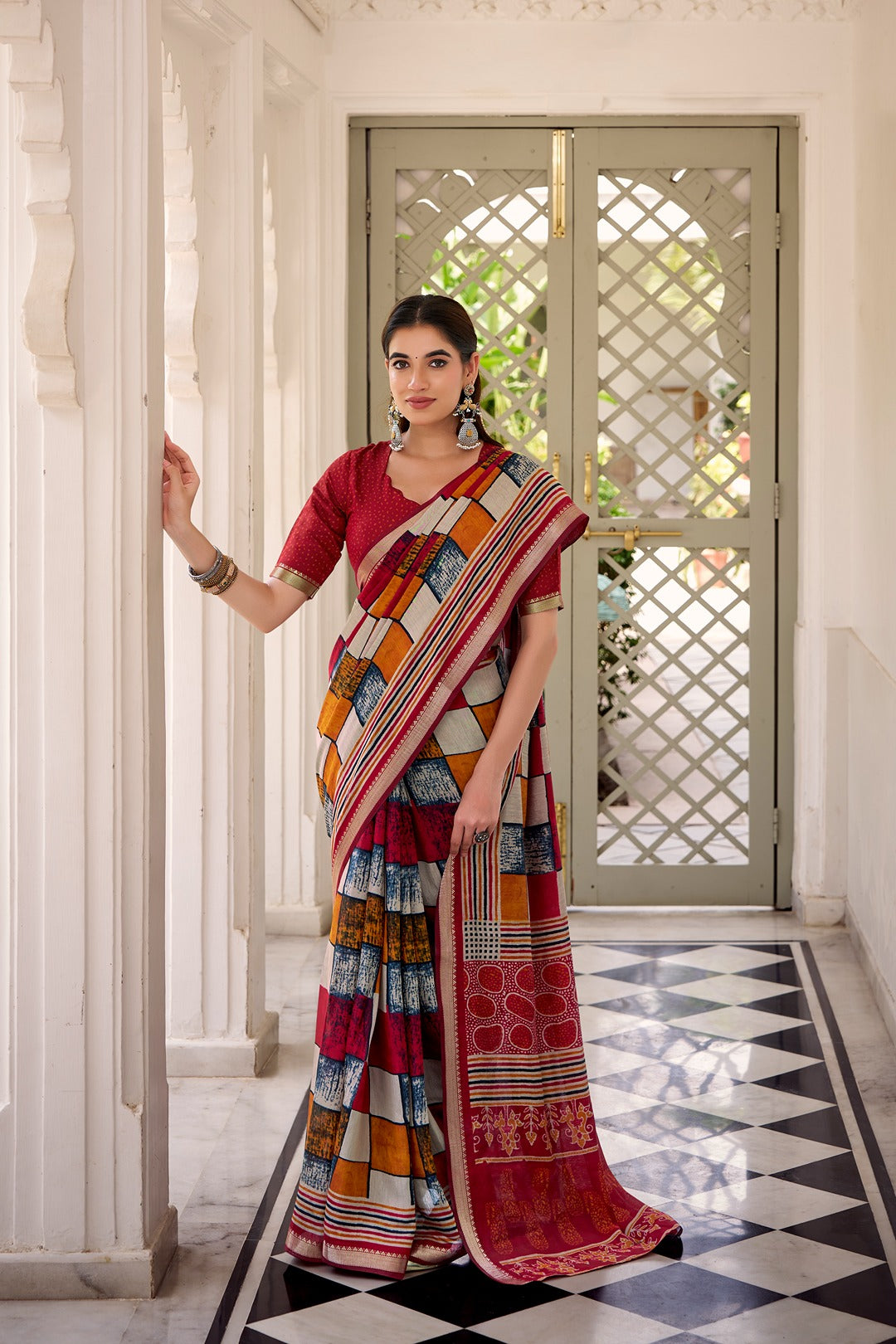 Chanderi Temple Border Printed Saree – Elegant Traditional Saree Collection