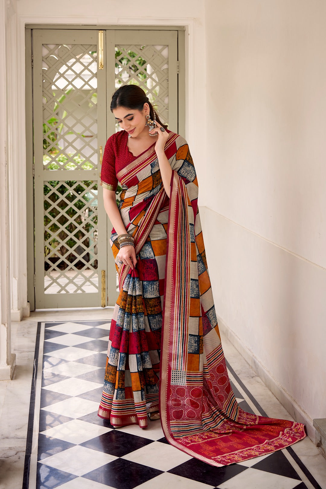 Chanderi Temple Border Printed Saree – Elegant Traditional Saree Collection