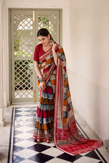 Chanderi Temple Border Printed Saree – Elegant Traditional Saree Collection