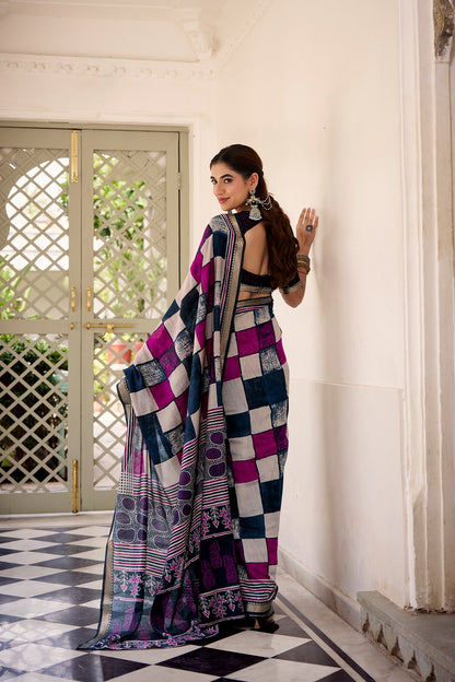 Chanderi Temple Border Printed Saree – Elegant Traditional Saree Collection