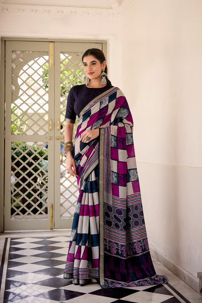 Chanderi Temple Border Printed Saree – Elegant Traditional Saree Collection