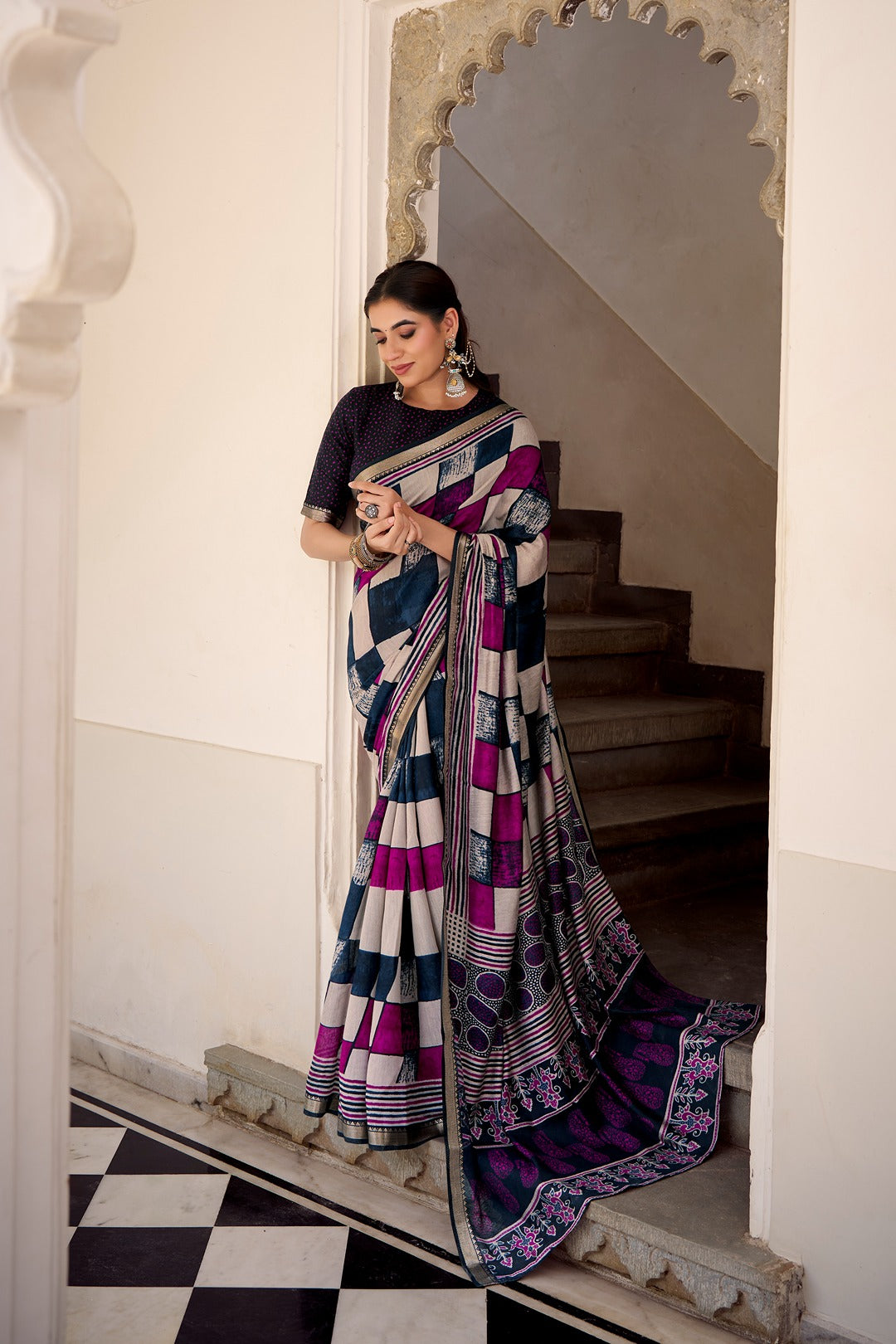 Chanderi Temple Border Printed Saree – Elegant Traditional Saree Collection