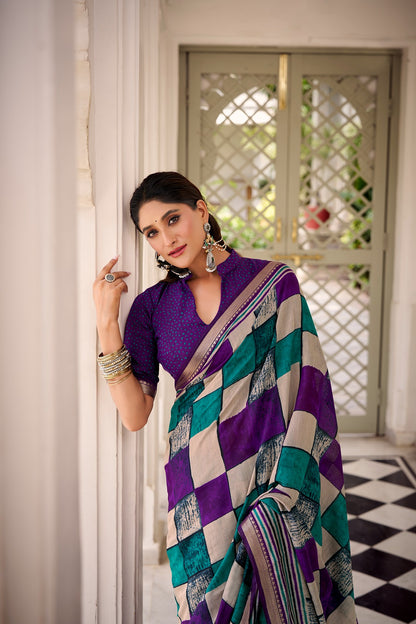 Chanderi Temple Border Printed Saree – Elegant Traditional Saree Collection