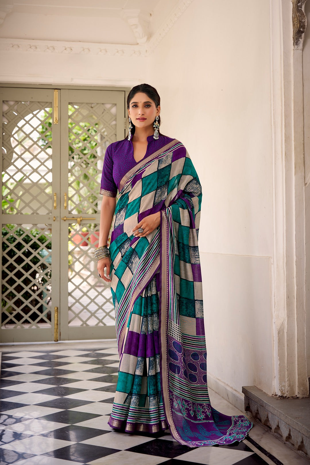 Chanderi Temple Border Printed Saree – Elegant Traditional Saree Collection